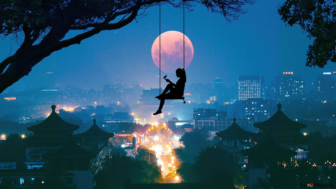 Download, Free, Moon, Swinging, Tree, wallpapers - Moon 4K Swinging On Tree Wallpapers Free Download