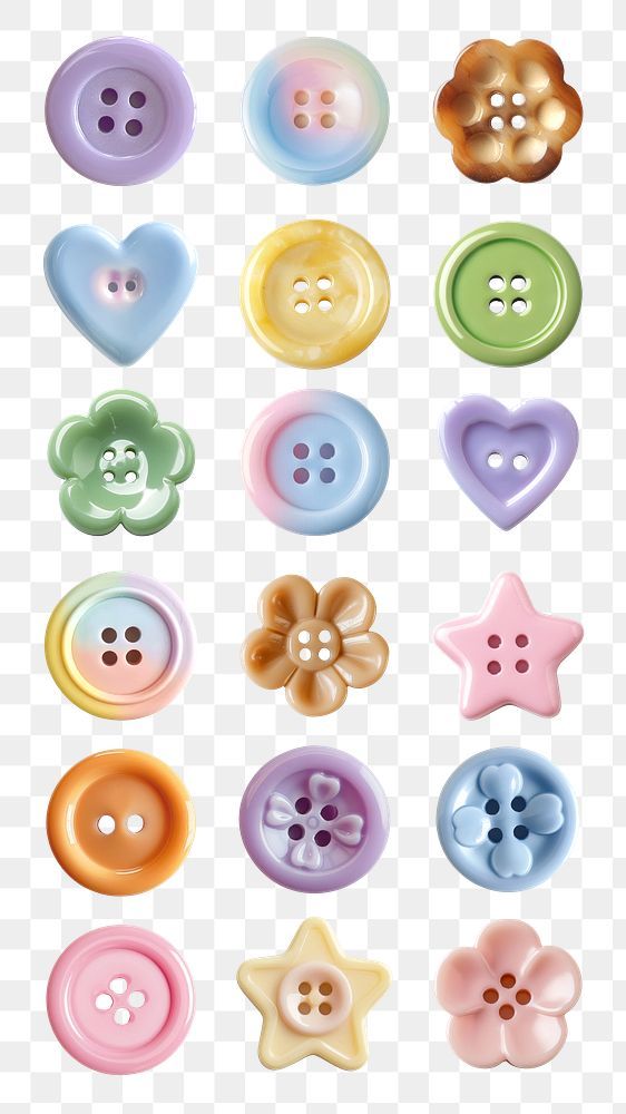 Background, button, clothes.., Cute, Download, element, Flower, Heart, PNG, Premium, Set, star, Techi, transparent - Download premium png of PNG cute clothes button element set transparent background